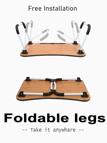 Image of TEKCOOL Study Table Foldable Wooden Laptop Bed Tray Table, Multifunction Lap Tablet Desk with Cup Holder, Perfect for Eating Breakfast, Reading Book, Working, Watching Movie On Bed:.