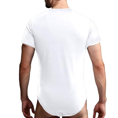 Mens One-Piece Bodysuit Short Sleeve Press Button Crotch Tshirt Leotard Undershirt2