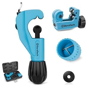 DURATECH 3-Piece Pipe Cutter Set, Tubing Cutter with Derubbing Tool, Mini Tube Cutter and Tube Reamer, Cutting Capacity 1/8″ to 1-1/8″, Perfect for Copper, Aluminum, Brass, and PVC Tube
