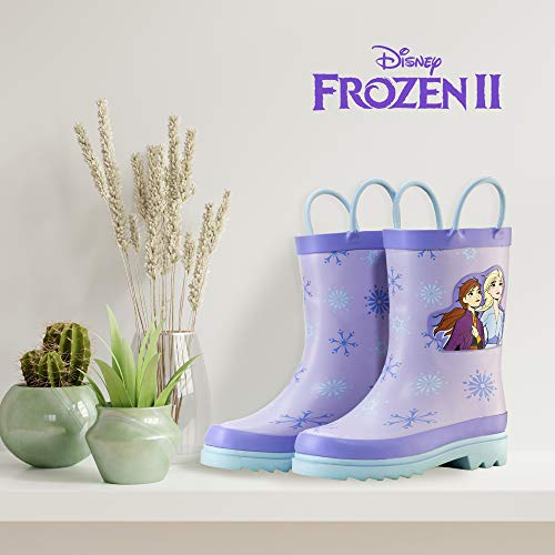 Disney Frozen 2 Girls Anna and Elsa Purple Rubber Easy-On Rain Boots - Size 10 Toddler by Disney - Image 5