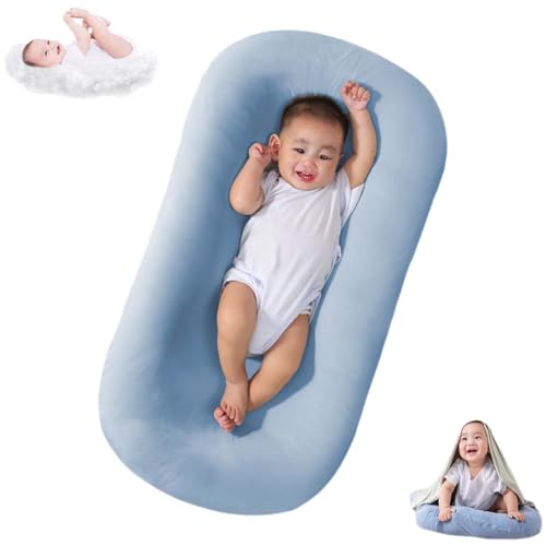Image of Saanerueen Baby Lounger Pillow for Newborn 0-24 Months with Removable Lounger Cover - Soft Breathable Washable (Blue)