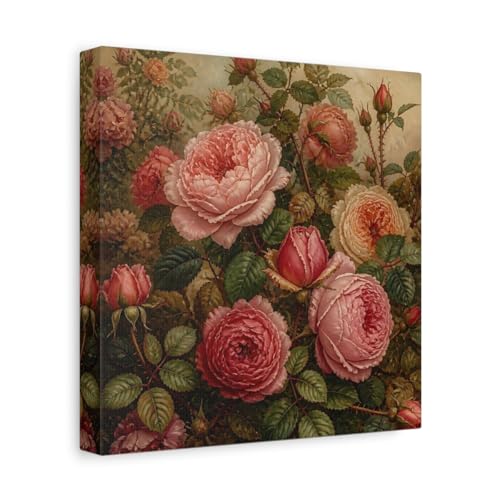 Toile Roses Roses 25x25 cm - Tableau Végétal Carré Vintage pour Salon