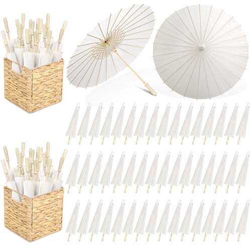 Aodaer 50 Pieces White Paper Umbrella 23.6 Inch Decorative Chinese Japanese Parasol Umbrella Crafts Vintage DIY Painting Decor Paper Thank You Card Wedding Favor for Wedding Props Bridal Party