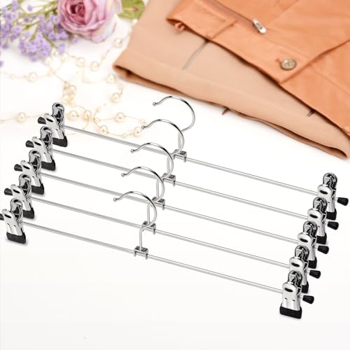 Miniatura 6 de Amber Home 20 Unidades 40cm Perchas de Hierro Cromado, Plata Metálico Percha para Pantalones Shorts Faldas Calcetines y Ropa Interior, con Clips Antideslizantes
