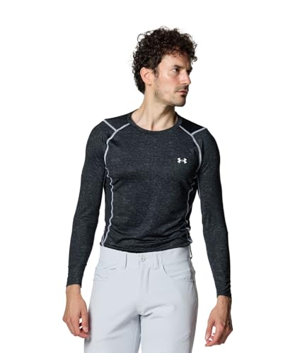 [A_[A[}[] UA HEATGEAR Fitted Long Sleeve Crew NV Black White LG