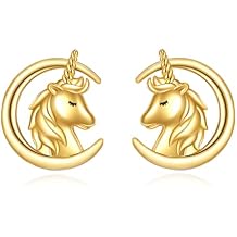 KECHO 14k Gold Animal Moon Stud Earrings for Women - Real Gold Jewelry Gifts