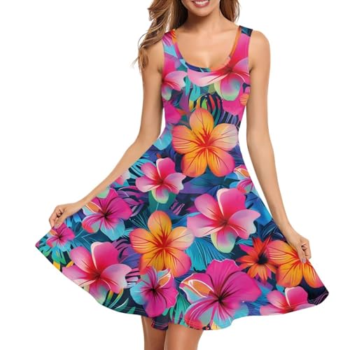 Image of TOADDITDO Women's Sleeveless O Neck Beach A-Line Party Coctail Tank Dresses Flared Sundress