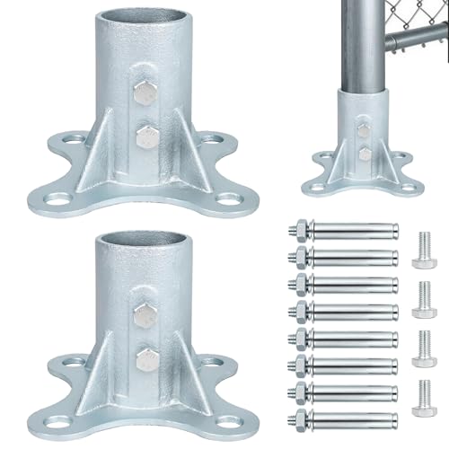 Chain Link Fence Post Floor Flange 2 1/2\" Heavy Duty Round Post Base Bracket with 2 3/8\" OD for Fence Lamp Mailbox Flag Posts, Galvanized Steel Round Posts Includes Bolts and Nuts, 2 Pack