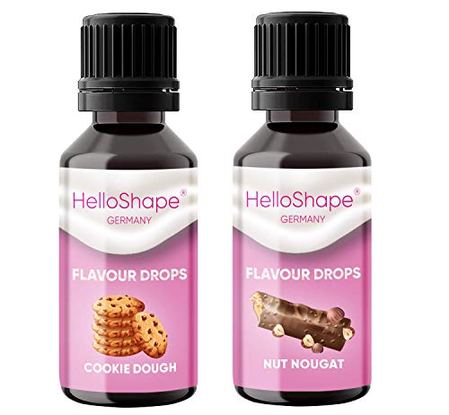Flavour Drops - Set senza zucchero, 2 x 30 ml/Pasta Biscotto & Torrone Nocciole/gocce di sapore, senza caloria, per dolcificare con dosatore, vegano, per ioghurt naturale o porridge - Hello Shape