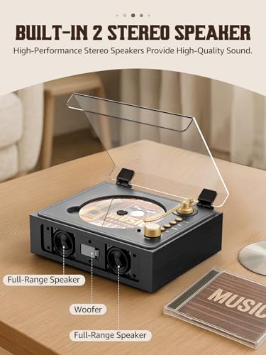 Image of RetroAudio CD Player Portable with Built-in Stereo Speakers Support Bluetooth Nostalgic Music CD Players for Home AUX in /Headphone Jack
