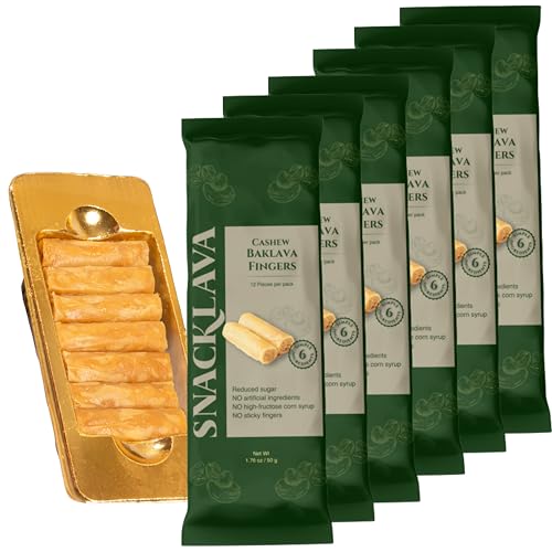 Snacklava Cashew Baklava Fingers - 6 Pack (72 Pieces) - No Artificial Ingredients, Colors or Preservatives - Premium Handmade Pastries