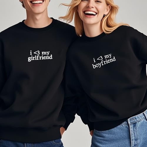 Custom Embroidered Couple Sweatshirt, I Love My Boyfriend, Sentimental Gifts For Him, Boyfriend, Couples Matching Sweatshirt Shirt, Gift For Valentine, Long Distance Couple Gifts, Personalized Gift4