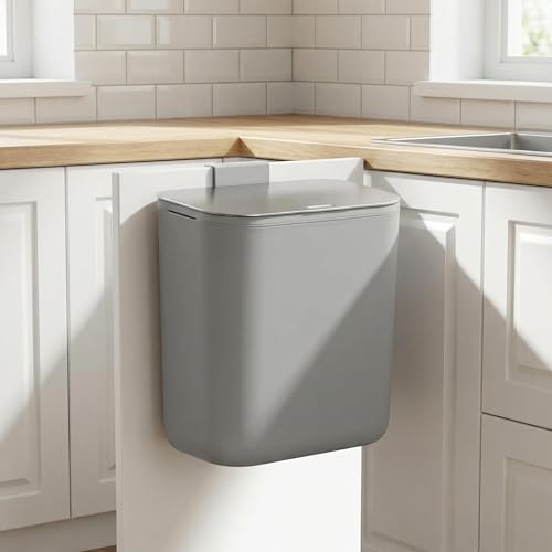 Caneca de basura colgante para puerta de gabinete de cocina, 2.4 galones, gris