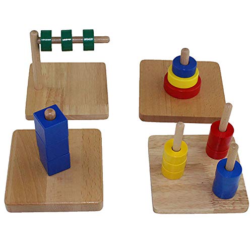 Montessori Infant Toys Materials for Toddlers 6 Months-1-2 Year Old Babies Infant & Toddler Materials Discs on Horizontal Dowel 4 in 1