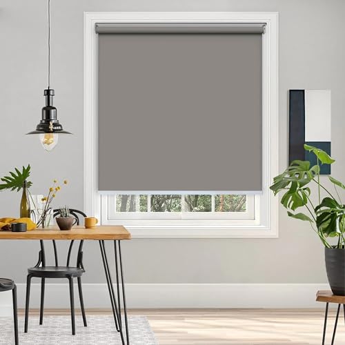 Image of 100% Blackout Roller Blinds for Windows 42 Inch W X 84 Inch L Roll-Up Shades Sun UV Protection for Home & Office, Linen| Heavy Duty in 38 MM Pole