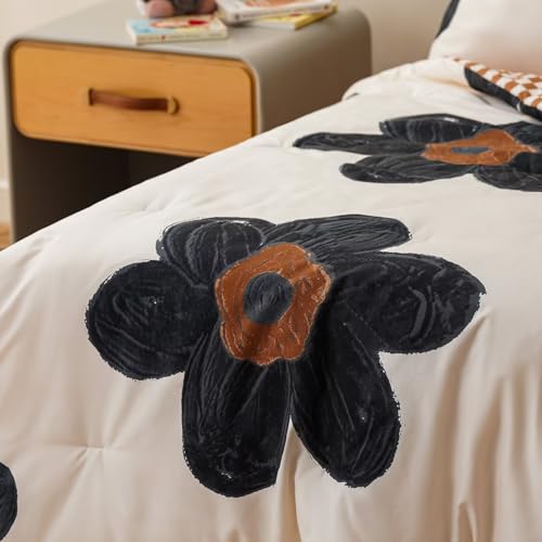 Image of CLOTHKNOW 4Pieces Sunflower Toddler Bedding Sets for Girls Kids Comforter | Botanical Comforter Sets, Black Floral Bedding Sets, Soft Crib Bed Sets, All Season