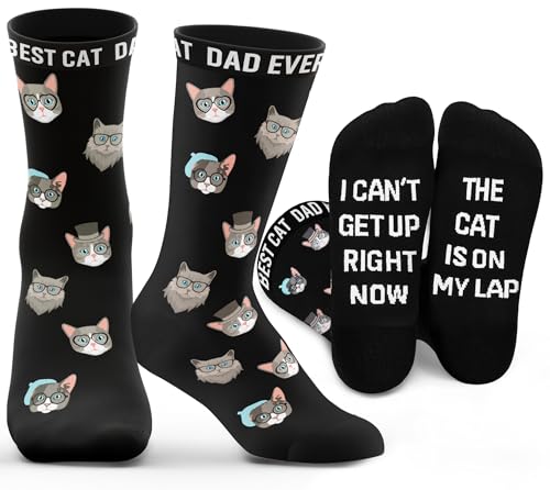 ZAGKOO Fathers Day Cat Dad Gifts - Funny Kitten Socks for Cats Lovers Pet Owners - Kitten Themed Gift Cats Socks Present for Him - Novelty Gag Gifts Ideas for Best Cat Dad on Birthday Christmas