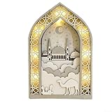 Ramadan-Lampe mit warmweißem LED-Array und traditioneller Silhouette, Massivholzkonstruktion für ruhige Feierräume (B)