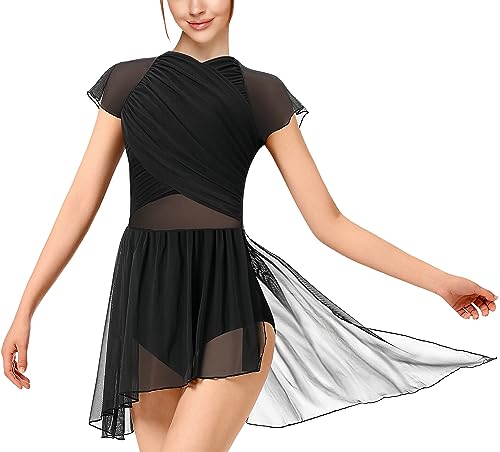 DANSHOW Women Lyrical Modern Dance Dress Flutter Sleeve Mesh Skirted Contemporary Dance Costume, Water-Drop Hollow Back(23706-06-M) DANSHOW Women Lyrical Modern Dance Dress Flutter Sleeve Mesh Skirted Contemporary Dance Costume, Water-Drop Hollow Back(23706-06-M)