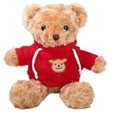 Gwxqybfe 10inch Teddy Bear Stuffed Animal with Hoodie, Soft Stuffed Bear Plushie Toys, Birthday for Kid Boys Girls (Red)