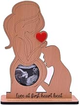 HNA GIFTING Wooden Pregnancy Ultrasound Photo Frame, Love at First Heartbeat Design with Red Heart, Baby Shower Gift, 15 x 30 cm (Ultrasound Picture Frame 02)