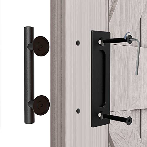 ETIASQSA 24CM Sliding Door Handle Double Sided Embedded Invisible Frosted Black Barn Door Handle and Sliding Barn Door Adjustable Floor Guide - Image 3