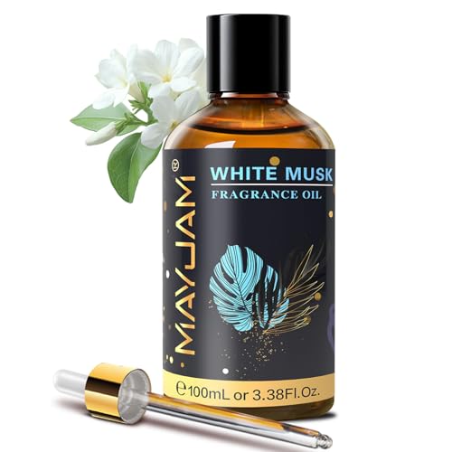 MAYJAM Huile Parfumée De Musc Blanc 100ml, Premium Huile Parfumée Au Musc Blanc Pour Diffuseur D'Huiles Essentielles, AromathéRapie, Déroulement