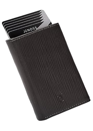 Image of Jenoss Smart Wallet For Men: Full Grain Leather, Handcrafted, Slide Metal Pop Up Case, Slim RFID Blocking Credit Card Holder, Minimalist, Compact - 9-12 Card Organizers | ID | Money Clip (EPI Brown)