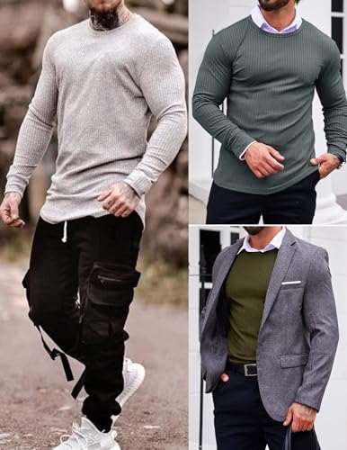 Ekouaer Men'S Ribbed Underwear Shirts Long Sleeves Slim Sweater Crewneck Pullover Loungewear Comfory Basic Blouse Black Xl thumb #4