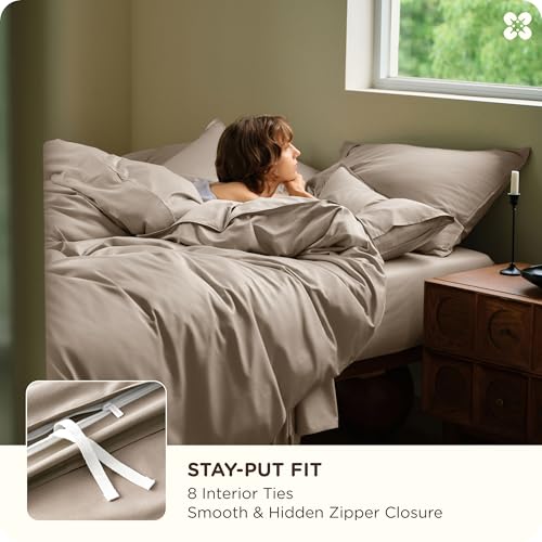 Image of Bedsure Cooling Duvet Cover King Size, Cotton & Viscose Derived from Bamboo Duvet Cover Set, PureWoven Ultra-Soft, Breathable & Lightweight Home Bedding for All Seasons (Khaki,104 inchx90 inch)