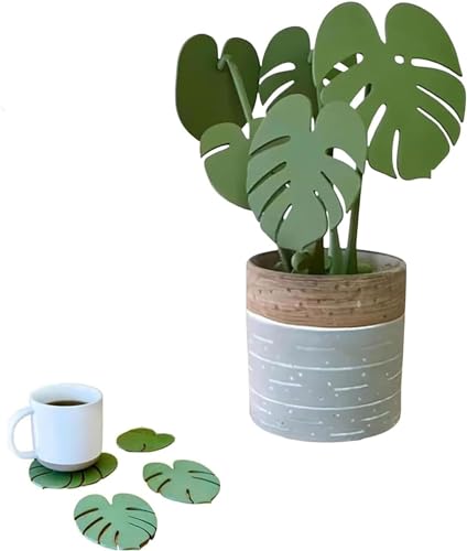 3Dプリントかわいい植物コースターセット デスク用 葉っぱコースターセット ドリンク用 5点 面白い植物コースターギフト 植木鉢ホルダー付き ホームオフィス バー装飾 ユニークな磁気リーフコースター