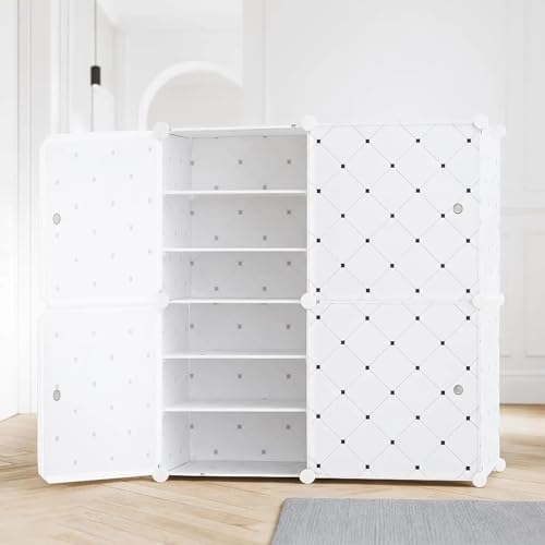 Image of Mevigo 12-Tier Shoe Rack with 4-Doors| Holds 24-Pairs |Waterproof & Dustproof Modular Plastic Shoe Cabinet| Foldable Stackable Shoe Organizer with Metal Frame |Space Saving Storage for Home,Entry Way