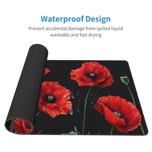 Image of Red Poppy Background Extended Gaming Mouse Pad, with Stitched Edges Large Mouse Pad Desk Protector, Rubber Base Mousepad Keyboard Mouses Mat for Work Game Office Home- 32 inch X 12 inch Inch,E93