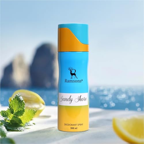 Image of Ramsons - SANDY SHORE Deodorant Spray | 200 ML | Body Perfume For Women | TN - Mint, Lavender, Bergamot, Mandarin orange, Lemon | MN - Sea grass, Ginger, Jasmine, Rose | BN - Musk, Sandalwood, Cedar