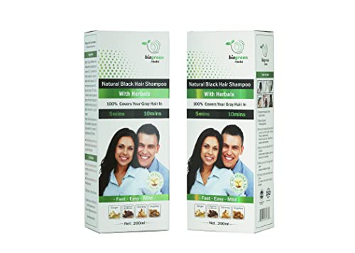 Biogreen Roots Shampoo 200ml+200ml - Natural Black Hair color Shampoo with herbals for Men and Women 400ml