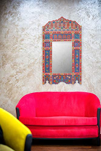 Moroccan Mirror, Farmhouse Mirror, Arch Mirror, Large Wooden Mirror, Rustic Bathroom Mirror Frame, Blue Vintage Rectangular Hanging Wall (Blue Vintage) #TOP5