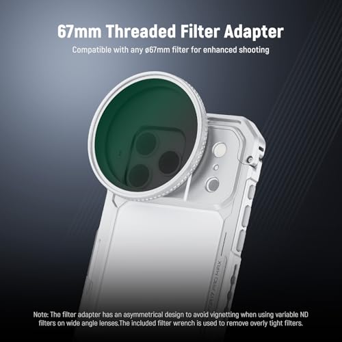 Image of NEEWER Phone Cage Compatible with iPhone 17 Pro Max, Quick Release Video Rig Stabilizer Accessories with 67mm Filter Ring, 17mm Lens Backplate, T Mount Adapter, 4X Camera Control Cap, PA144 (Silver)