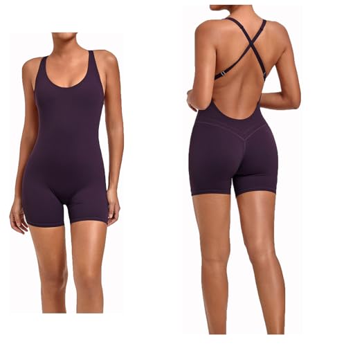 JHNGYJY Mono Deportivo Mujer Corto con Short, Workout Romper Mujer Espalda Abierta Cruzada Mono Fitness con Sujetador Extraíble Yoga Gimnasio(L, J)