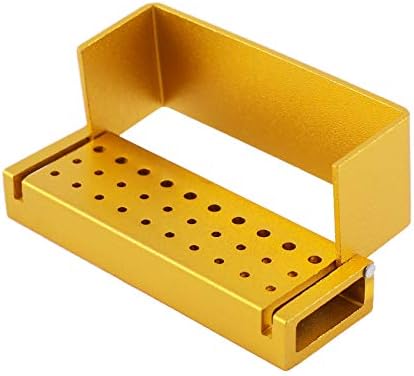 30 Holes Dental Burs Holder Diamond Burs Drill High Speed Block Aluminum Autoclavable Box, Disinfection Bur Organizer Station Opening Box Case with Cover Reusble - Gold