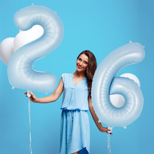 Image of Light Blue Number 6 Balloon, 40 Inch Big Large Foil Number Balloons, Giant Mylar Number 6 Balloons for 6 Year Old Birthday Baby Party Decorations Supplies Anniversary