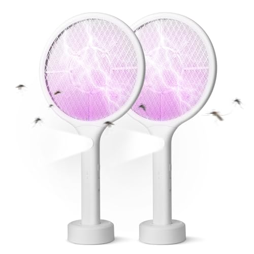 Electric Fly Swatter 2 Pack, Handheld Bug Zapper Racket with LED Light,Mosquito Killer for Indoor & Outdoor,2800V Rechargeable Physical Flies Killer Ideal for Home,Office,Backyard,Patio,Camping,Hiking