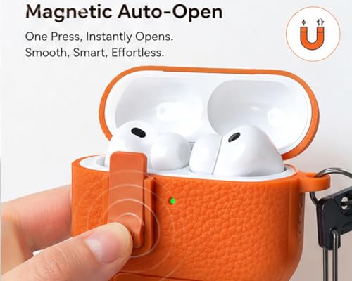 Image of for Leather AirPods Pro 3 Case 2025 | Retro Air Pods Pro 3 Case with Magnetic Lock | with Phone Holder & Keychain | Airpods 3 Pro Cases Cover for Man Women(Model A2700​​ /A2931)(Orange)