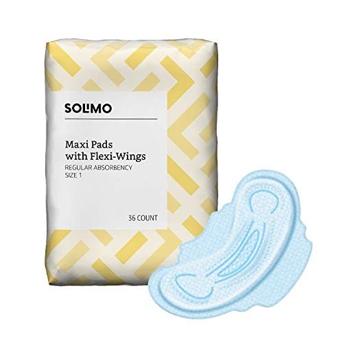 Amazon Brand - Solimo Thick Maxi Pads with Flexi-Wings for Periods, Regular Absorbency, Unscented, Size 1, 36 Count, 1 Pack