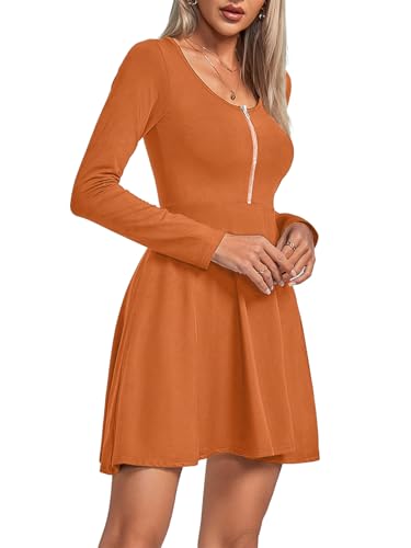 Image of Umenlele Women's Scoop Neck Long Sleeve Dresses Casual Flowy Swing Mini Short Wrap Skater Dress