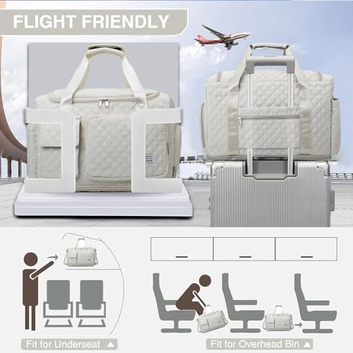 Image of Small Gym Bag for Women, Travel Duffle Bag Carry On Weekender Bag with Shoe Compartment, B3#Beige, Medium, Weekender Bag&toiletry Bag