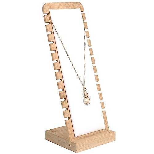 SZQIUNUBI Présentoir à bijoux 12 emplacements en bambou avec base amovible pour colliers et bracelets (blanc)