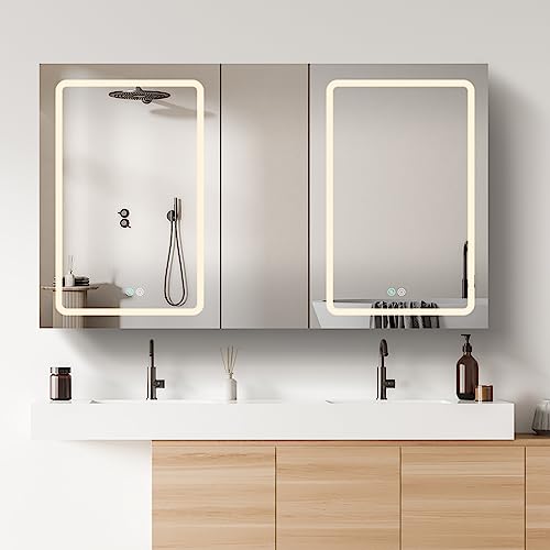 GETPRO Lighted Medicine Cabinet 50x30 inch LED Medicine Cabinet Mirror for Bathroom White Aluminum Surface Mount Anti-fogger Function 3 Color Temperature Adjustable Brightness GETPRO Lighted Medicine Cabinet 50x30 inch LED Medicine Cabinet Mirror for Bathroom White Aluminum Surface Mount Anti-fogger Function 3 Color Temperature Adjustable Brightness