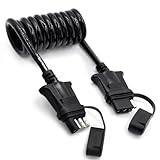 Prutomr 4 Way Flat Trailer Light Wiring Extension 4.5Ft 55 In, Stretchable Coiled Cable Hitch Plug With Sealed Cap, Hefty Outer Sheath Cooper Wire Harness, Quick-Connect 4 Pin Trailer Adapter Extender