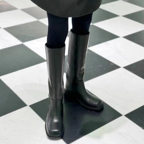 Women's Knee High Square Toe Boots Chunky Block Heel Wide Calf Tall Boot Casual Comfortable Low Heel Pull on Long Boots4