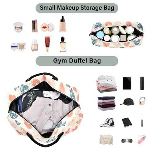 Seamless Abstract Geometric Pattern with Doodle Hearts Travel Duffle Bag,Large Weekender Travel Bag for Women Men Waterproof Luggage Bag with Trolley Sleeve,Airplane Travel Essentials for Flying4